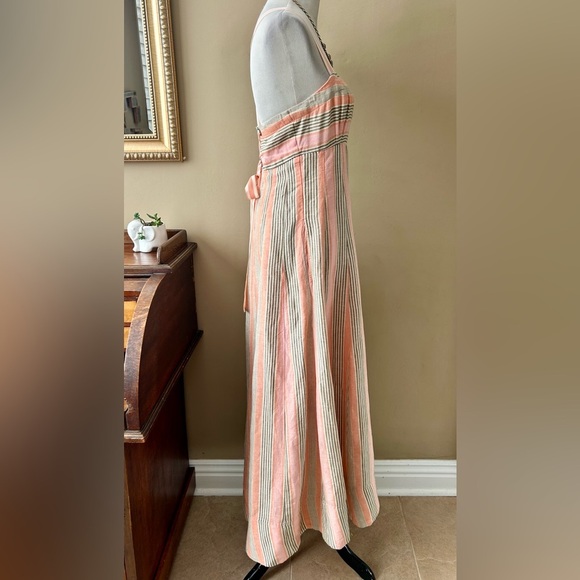Anthropologie Maeve Square-Neck Tie-Back Maxi Dress Pink Stripe Linen Size 6 - Picture 12 of 16
